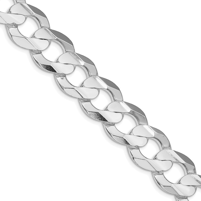 Sterling Silver Rhodium-plated 15.75mm Concave Beveled Curb 22 Inch Chain