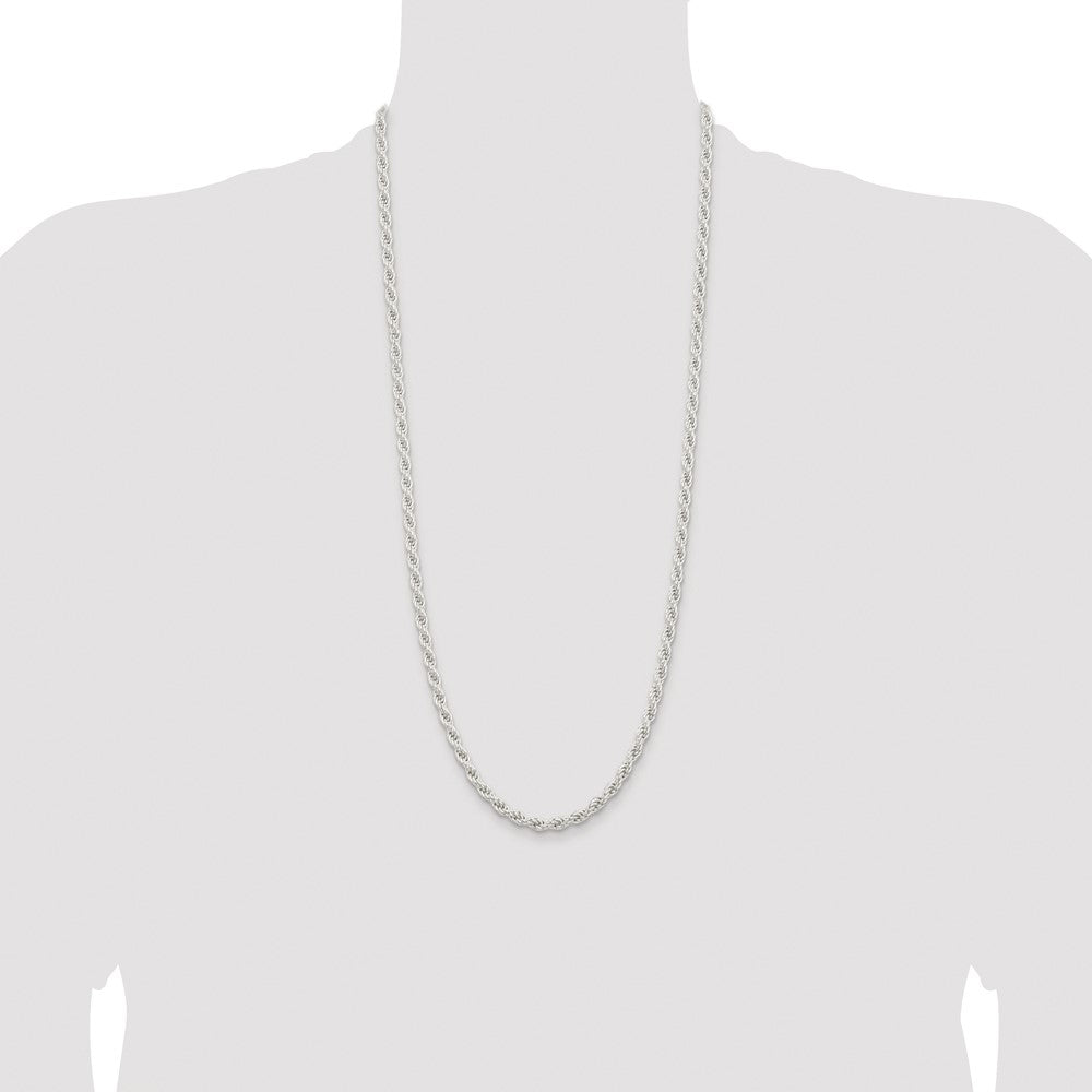 Sterling Silver Rhodium-plated 5mm Solid Rope 30 Inch Chain