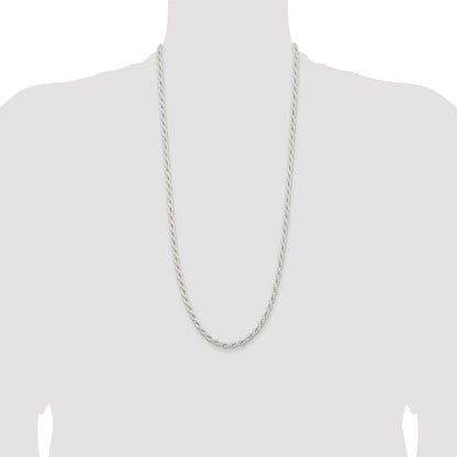 Sterling Silver Rhodium-plated 5mm Solid Rope 30 Inch Chain