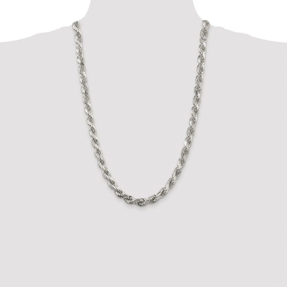 Sterling Silver Rhodium-plated 7.8mm Diamond-cut Rope 26 Inch Chain