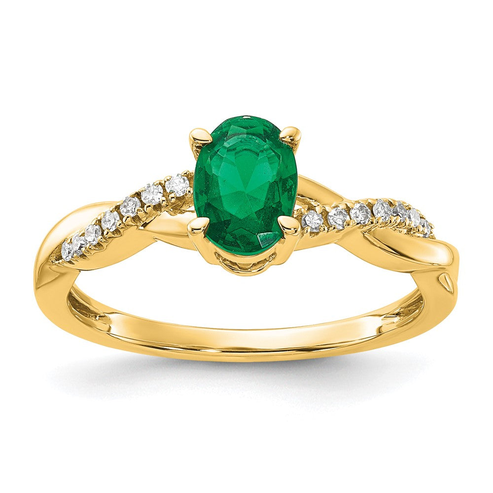 14K Yellow Gold 7x5 Oval May/Lab Created Emerald and Diamond Size 7 Ring