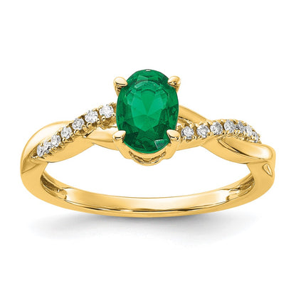 14K Yellow Gold 7x5 Oval May/Lab Created Emerald and Diamond Size 7 Ring