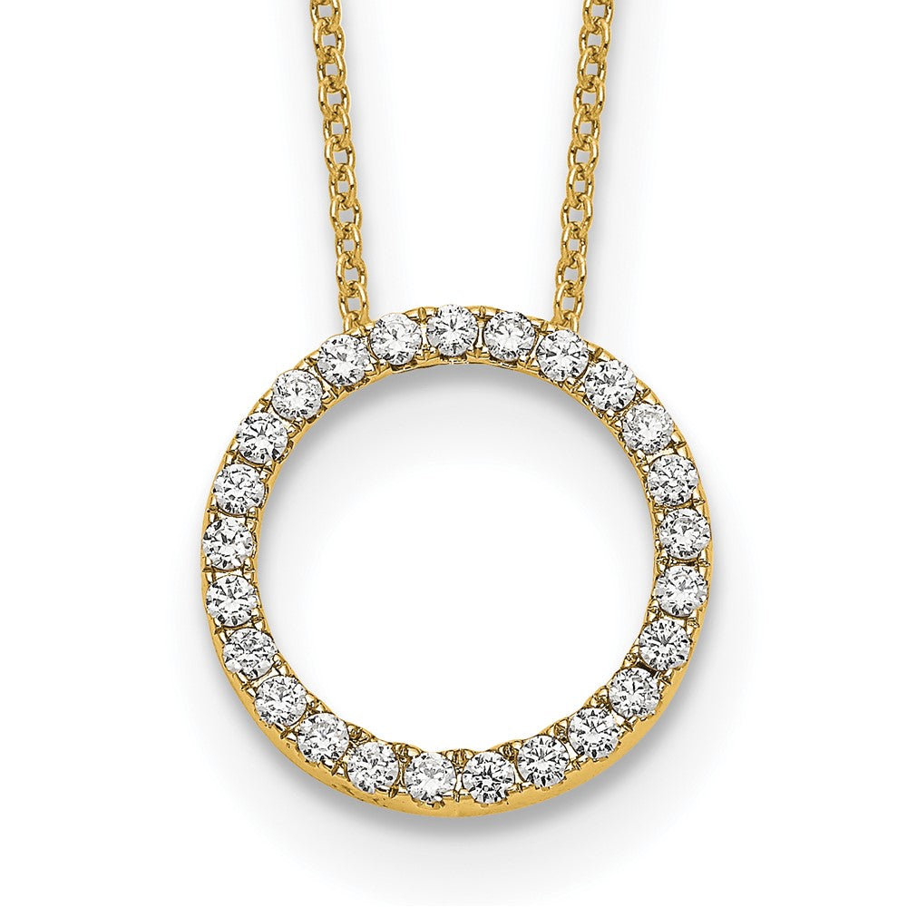 14K Yellow Gold Polished 1/2 carat Diamond Circle 18 Inch Necklace