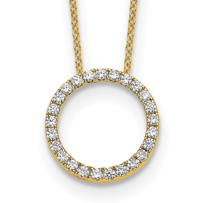 14K Yellow Gold Polished 1/2 carat Diamond Circle 18 Inch Necklace