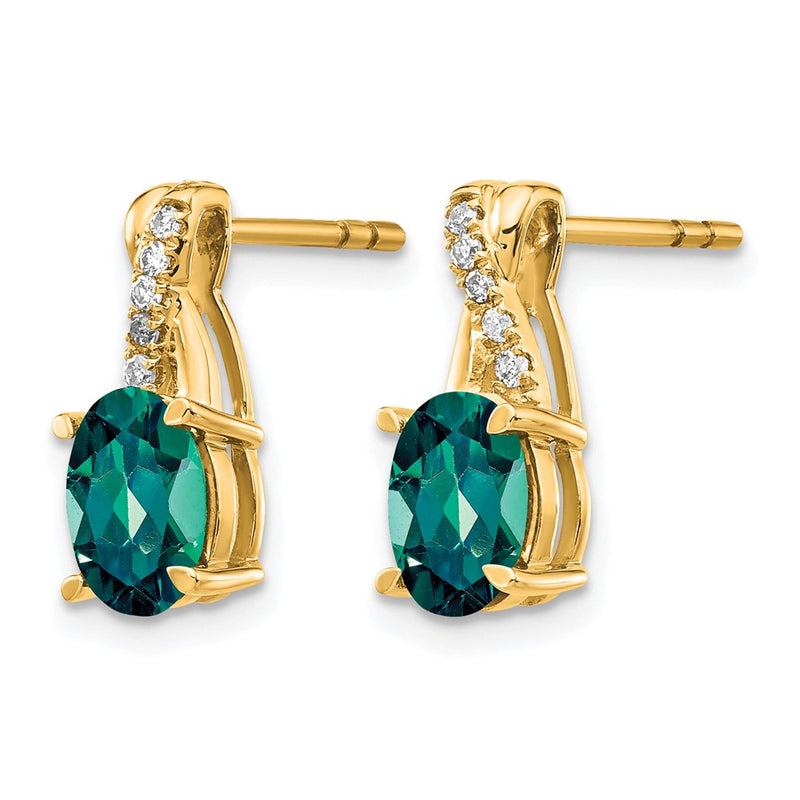 14K Yellow Gold 7x5 Oval June/Lab Created Alexandrite and Diamond Post Earrings