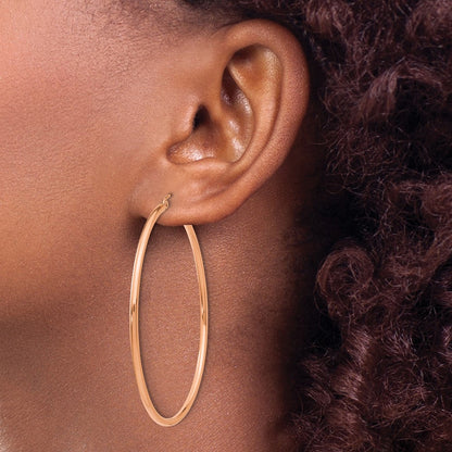 14K Rose Gold 2x55mm Polished Lightweight Tube Hoop Earrings