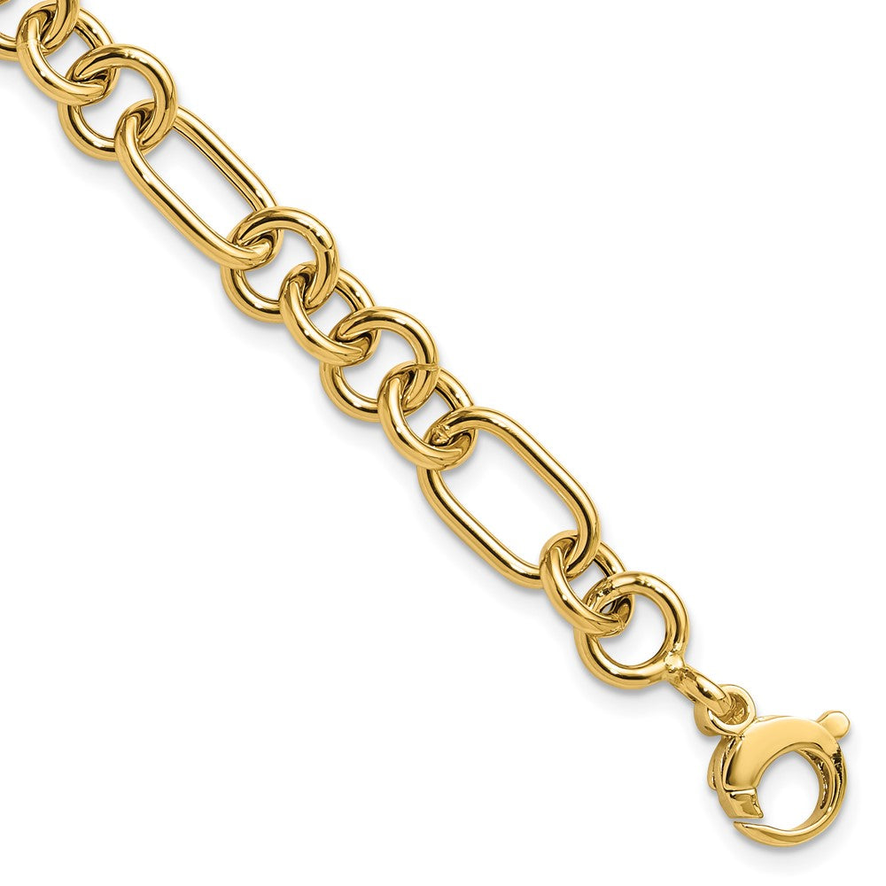 14K Yellow Gold Polished 7.9mm Fancy Link Chain Bracelet