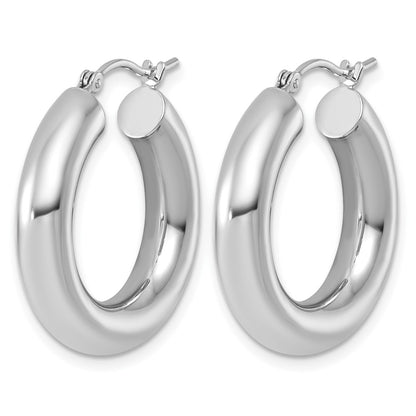 14K White Gold 5x25mm Polished Tube Hoop Earrings