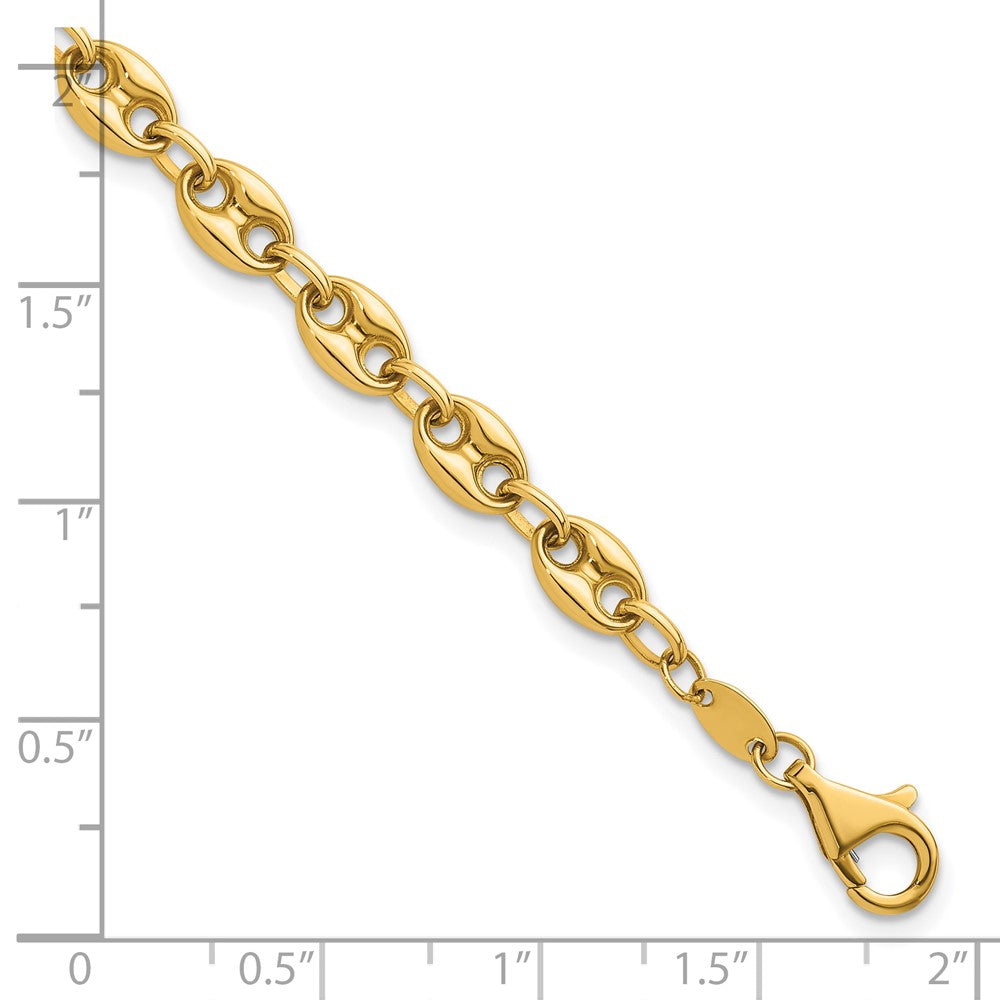 14K Yellow Gold Polished 5.6mm Puffed Anchor/Mariner Link Chain Bracelet