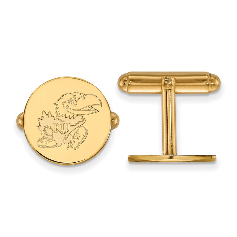 14K Yellow Gold Gold LogoArt University of Kansas Jayhawk Cuff Links