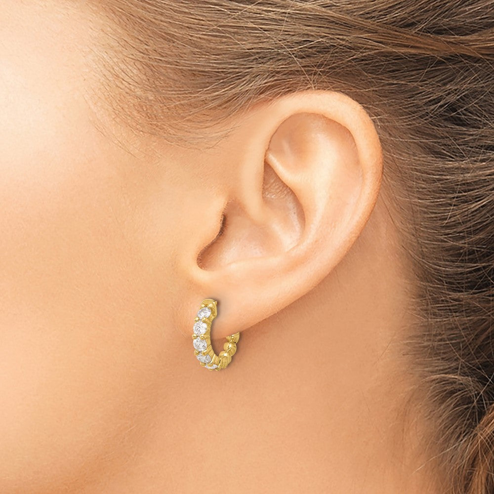 14K Yellow Gold 1.7 carat Diamond Round Hoop w/Safety Clasp Earrings