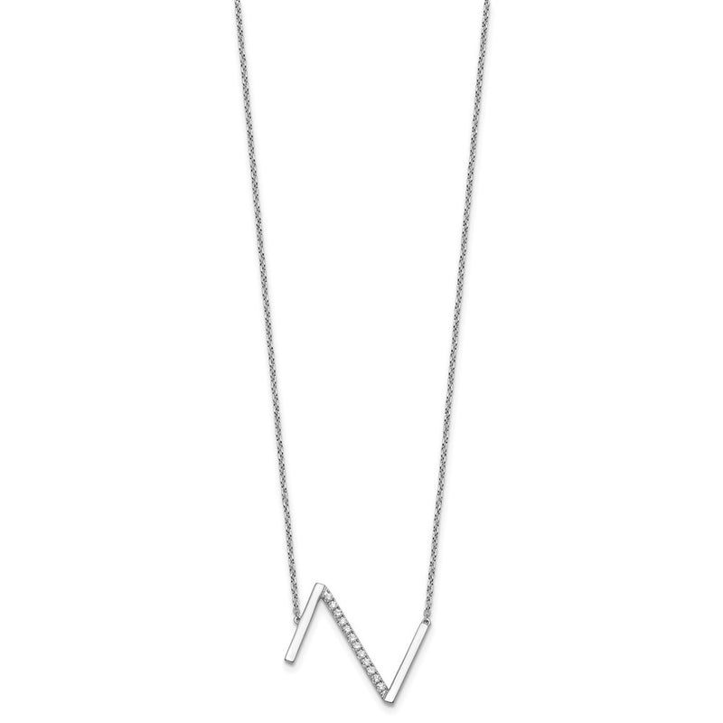 14K White Gold Sideways Diamond Initial Z 18 Inch Necklace
