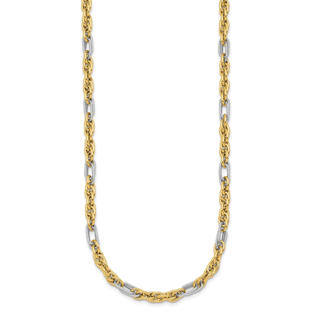 14K Yellow Gold with Rhodium Polished 4.2mm Fancy Rope Chain 18 Inch Necklace