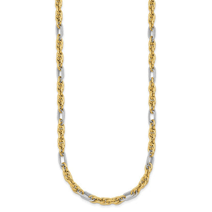 14K Yellow Gold with Rhodium Polished 4.2mm Fancy Rope Chain 18 Inch Necklace