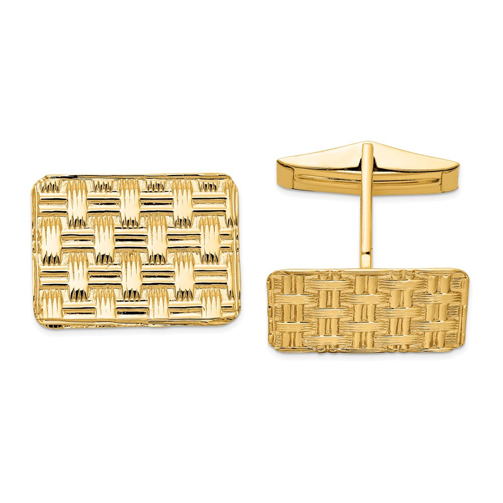 14K Yellow Gold Men's Basketweave Textured Cuff Links