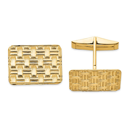 14K Yellow Gold Men's Basketweave Textured Cuff Links