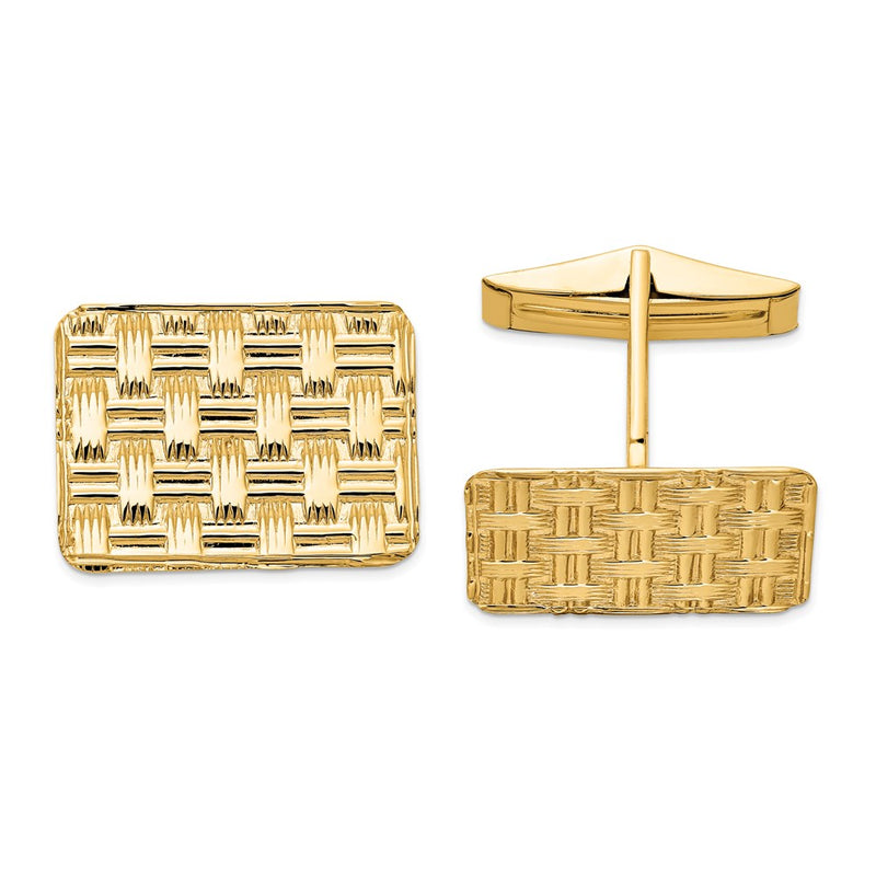 14K Yellow Gold Men's Basketweave Textured Cuff Links
