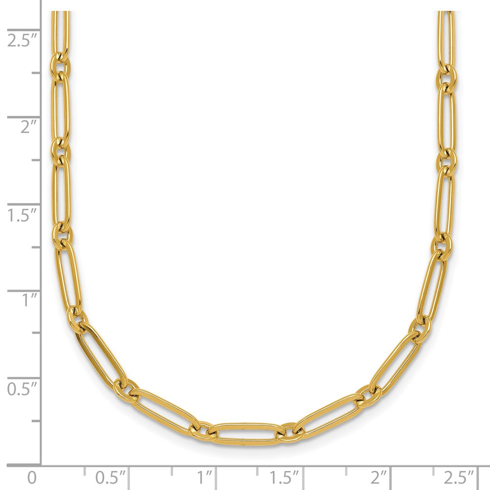 14K Yellow Gold Polished 3.75mm Paperclip and Round Link 18 Inch Necklace