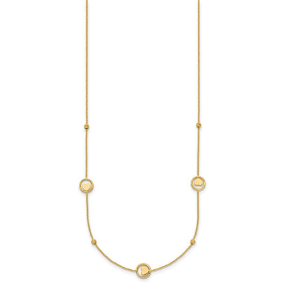 14K Yellow Gold Polished Heart in Circle with Diamond-cut Beads 7-Station 16.75 Inch Necklace