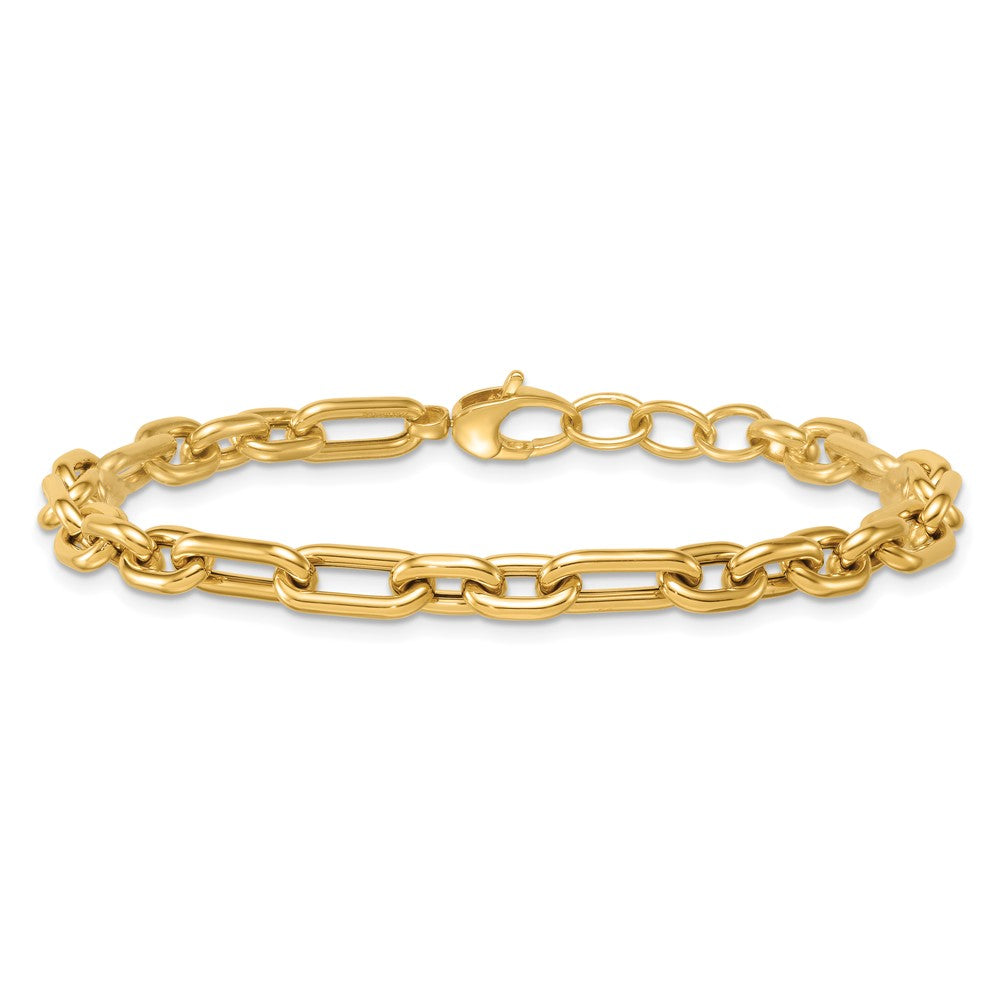 14K Yellow Gold Polished 5.8mm Lightweight Fancy Open Link Chain Bracelet Plus Extender