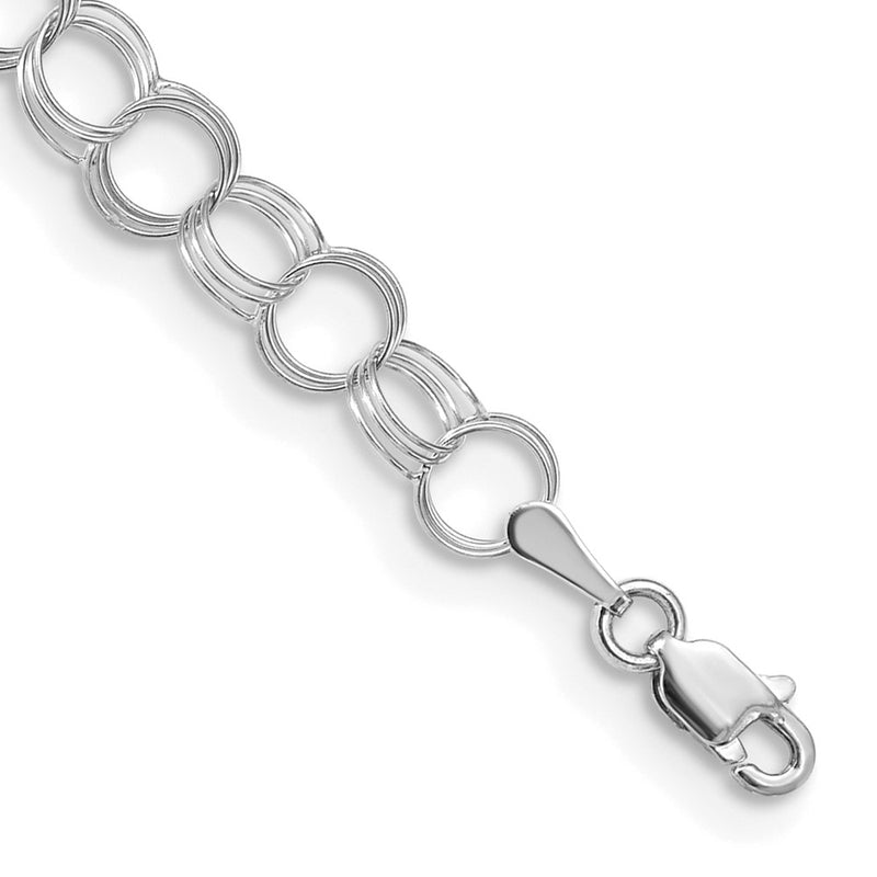 14K White Gold 6mm Solid Triple Link 8 Inch Charm Bracelet