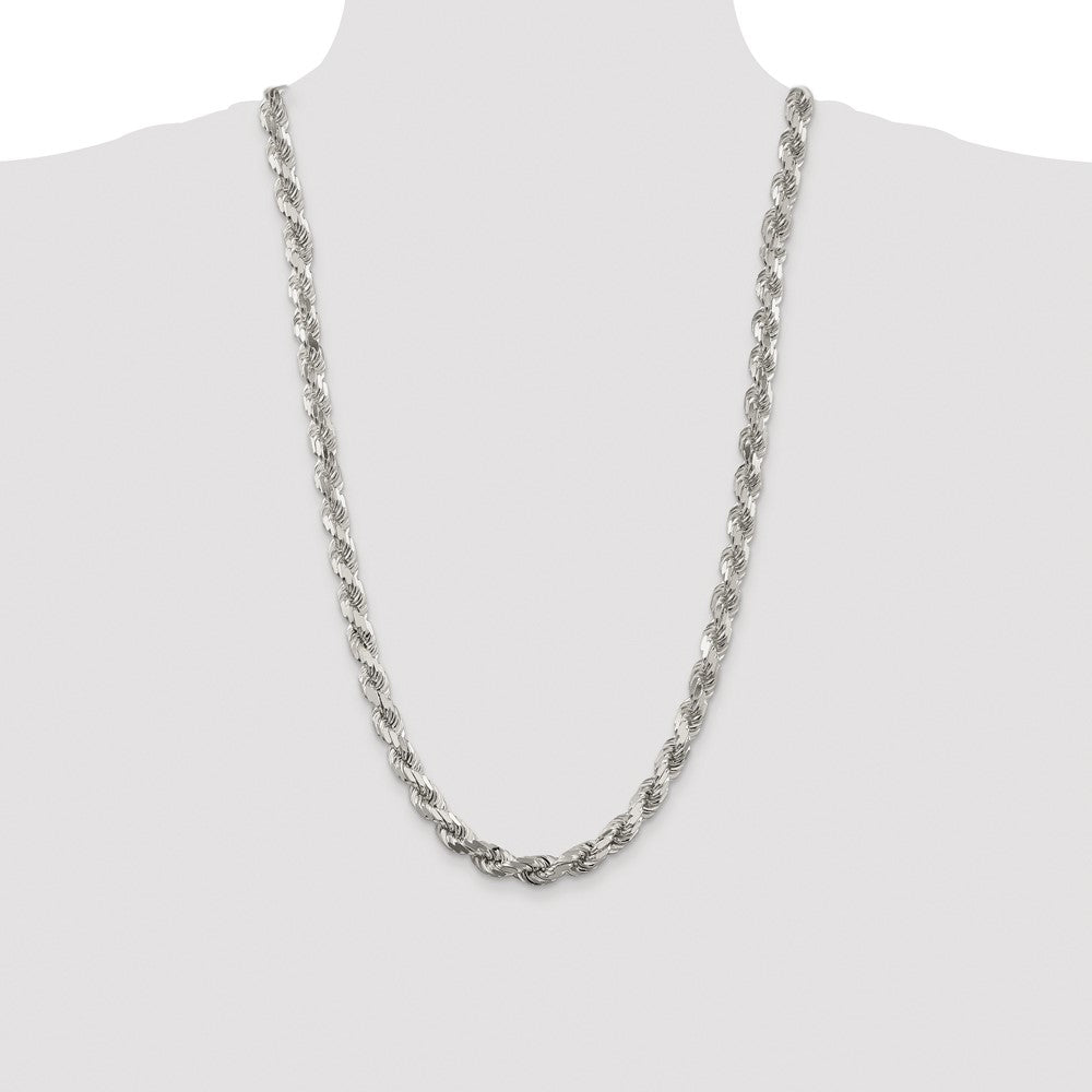 Sterling Silver Rhodium-plated 7.8mm Diamond-cut Rope 28 Inch Chain