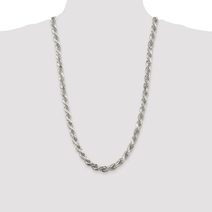 Sterling Silver Rhodium-plated 7.8mm Diamond-cut Rope 28 Inch Chain