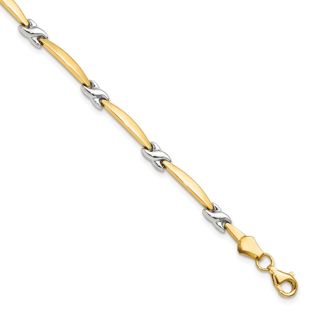 14K Yellow Gold w/Rhodium D/C Fancy Chain Bracelet