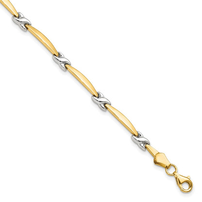 14K Yellow Gold w/Rhodium D/C Fancy Chain Bracelet