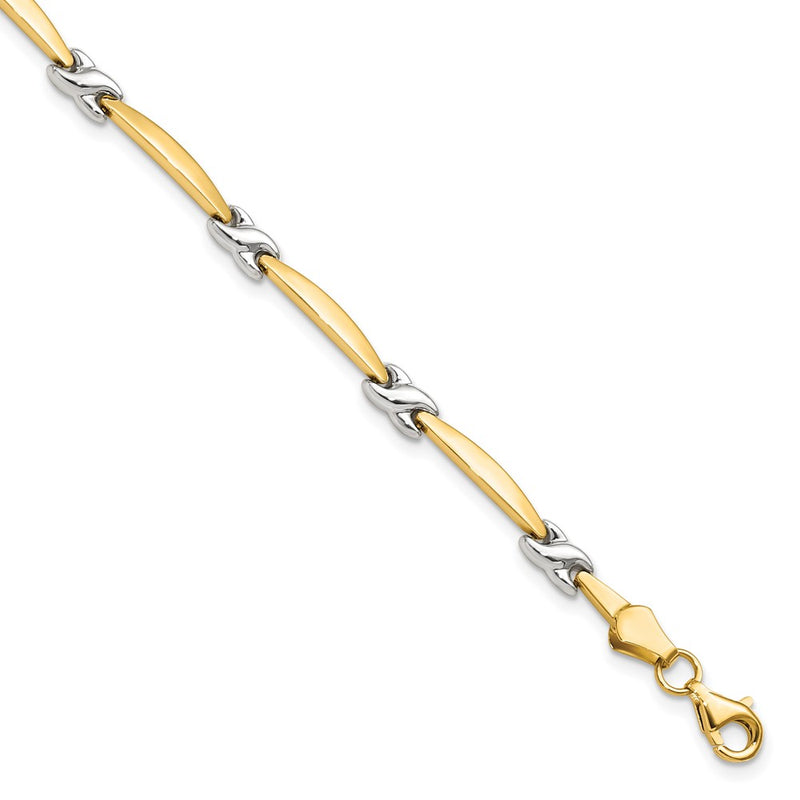 14K Yellow Gold w/Rhodium D/C Fancy Chain Bracelet