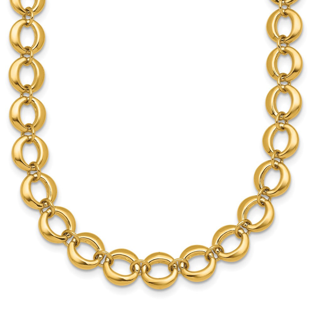 14K Yellow Gold Polished 8mm Fancy Circle Link 18 Inch Necklace