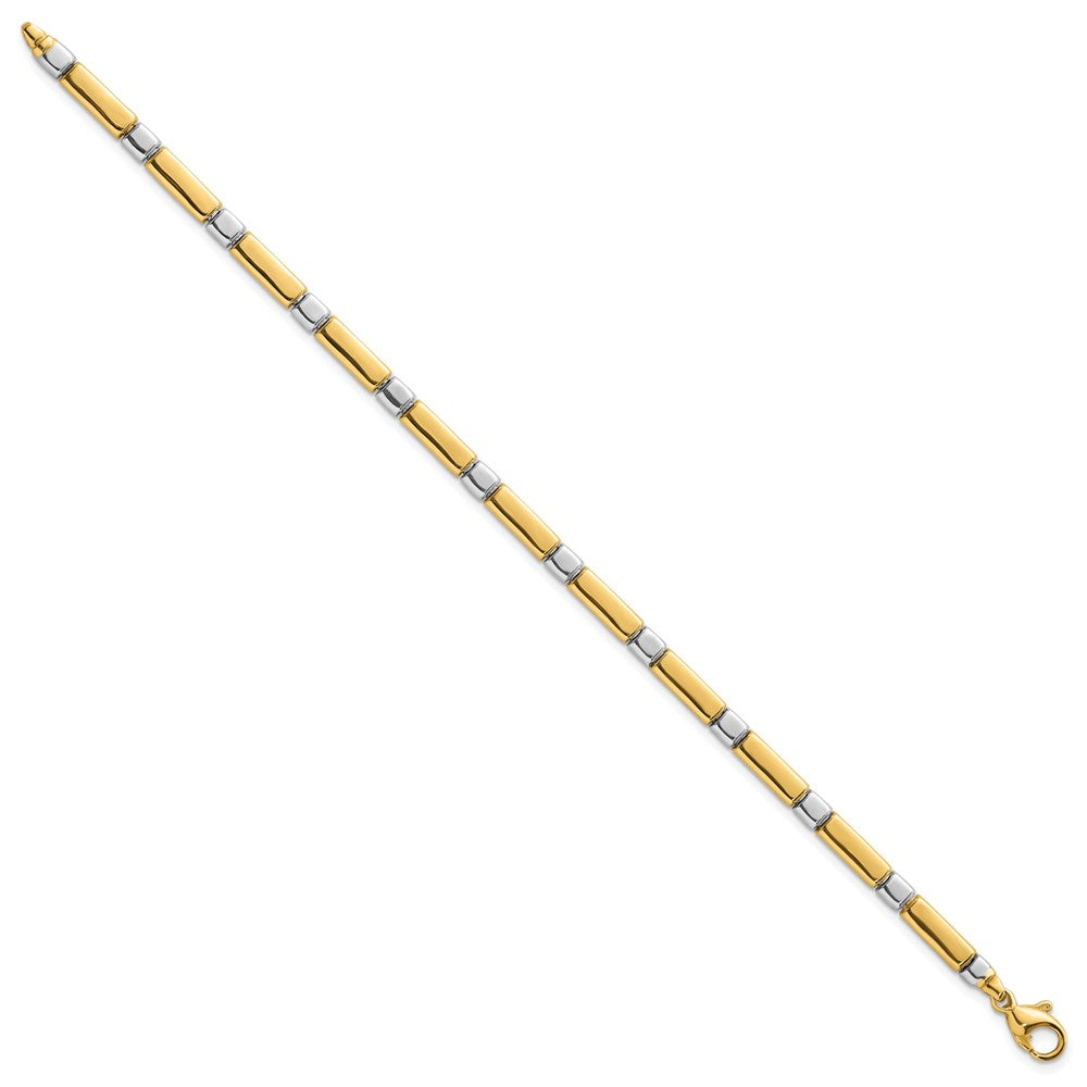 14K Two-Tone Gold Two Tone Polished 4mm Fancy Bar Link 7.5 Inch Bracelet