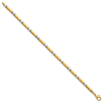 14K Two-Tone Gold Two Tone Polished 4mm Fancy Bar Link 7.5 Inch Bracelet