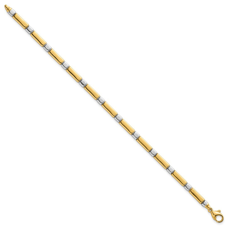 14K Two-Tone Gold Two Tone Polished 4mm Fancy Bar Link 7.5 Inch Bracelet