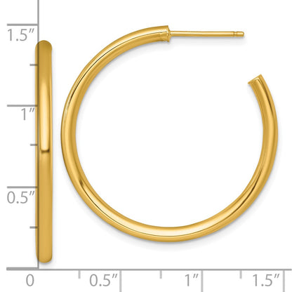 14K Yellow Gold Polished 2.5 x 35mm Tube C-Hoop Post Earrings