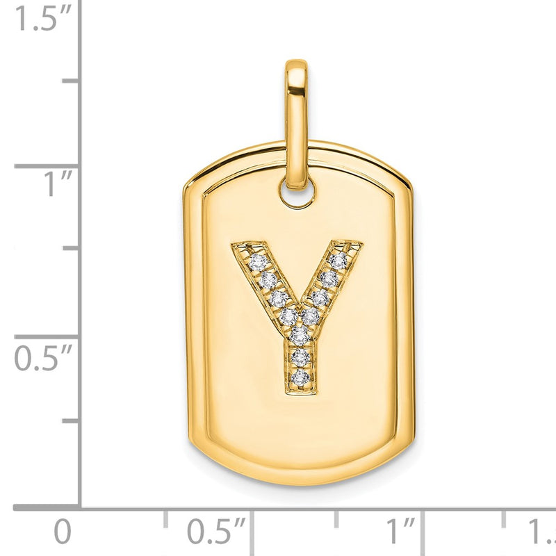 14K Yellow Gold Diamond Initial Y Dog Tag Charm