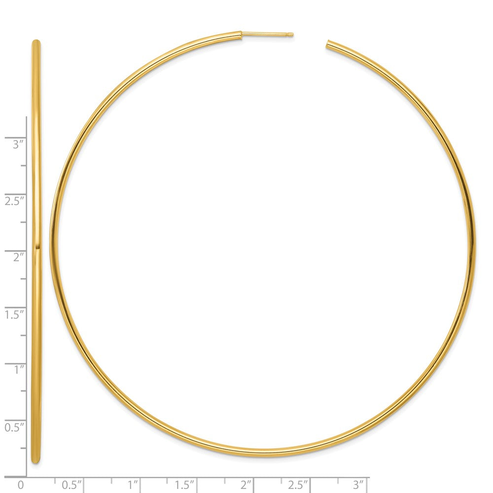 14K Yellow Gold Polished 2.0 x 100mm Tube C-Hoop Post Earrings