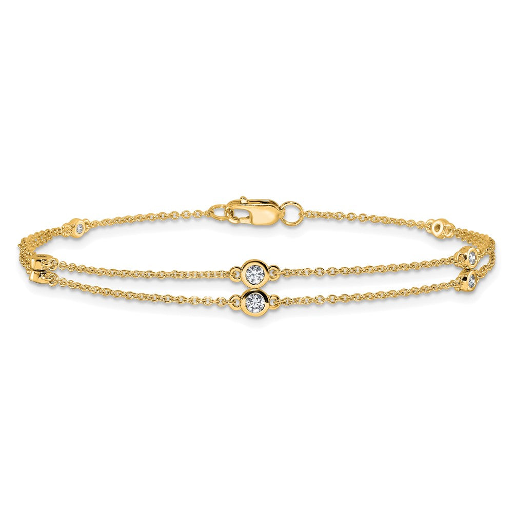 14K Yellow Gold Complete 1/4 carat Diamond Multi-Station Double Strand 7 Inch Bracelet