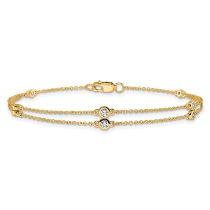 14K Yellow Gold Complete 1/4 carat Diamond Multi-Station Double Strand 7 Inch Bracelet