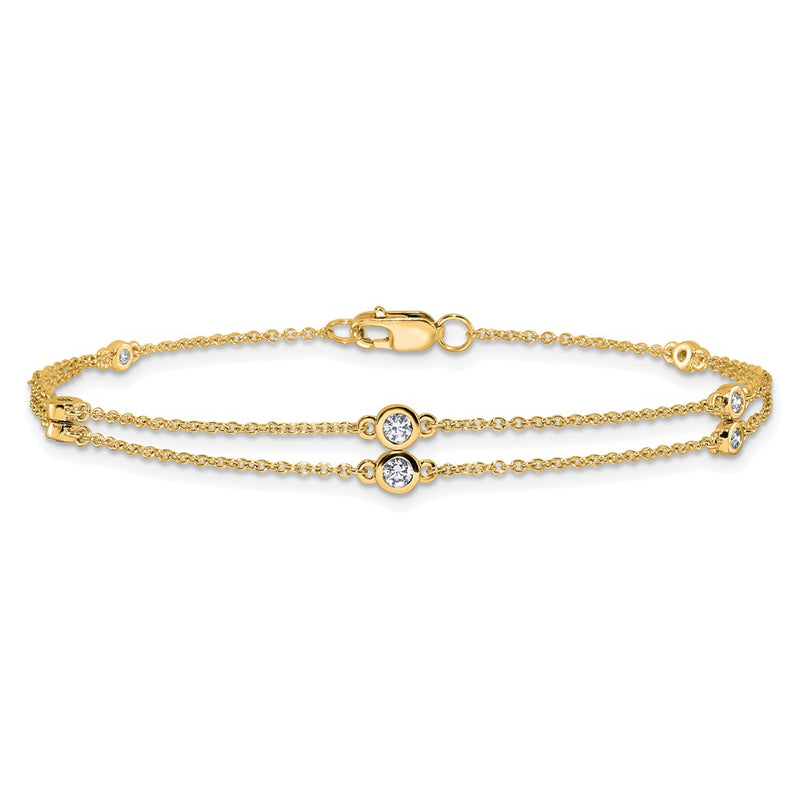 14K Yellow Gold Complete 1/4 carat Diamond Multi-Station Double Strand 7 Inch Bracelet