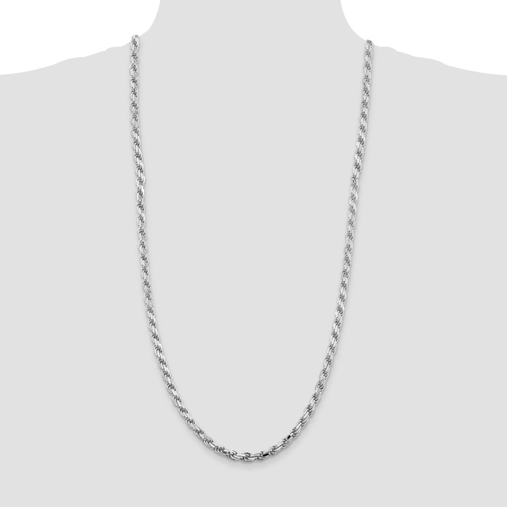 Sterling Silver Rhodium-plated 5.75mm Diamond-cut Rope 30 Inch Chain