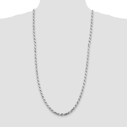 Sterling Silver Rhodium-plated 5.75mm Diamond-cut Rope 30 Inch Chain
