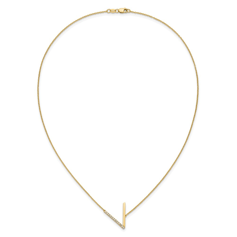 14K Yellow Gold Sideways Diamond Initial V 18 Inch Necklace
