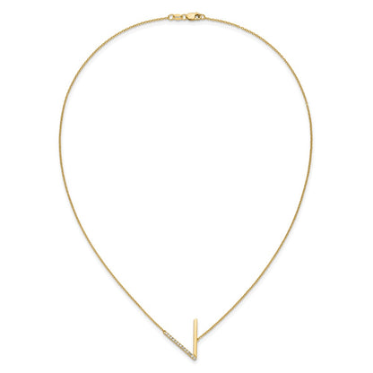 14K Yellow Gold Sideways Diamond Initial V 18 Inch Necklace