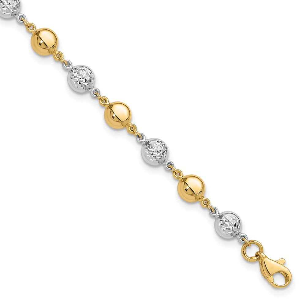 14K Two-Tone Gold Two-tone Polished and Diamond-cut Puffed Beads 7.75 Inch Bracelet