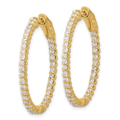 14K Yellow Gold 2.3 carat Diamond In/Out Oval Hoop w/Safety Clasp Earrings