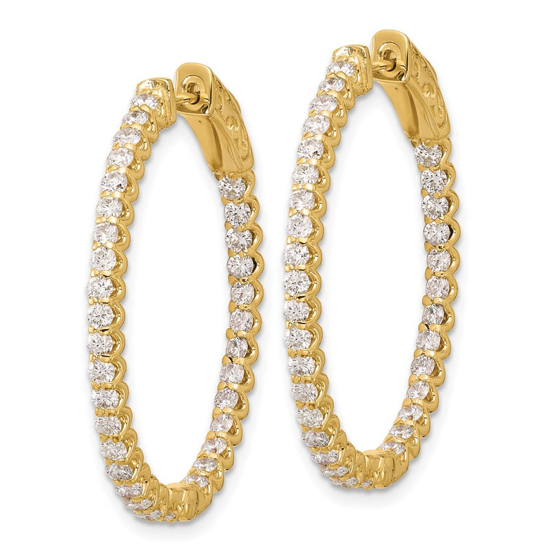 14K Yellow Gold 2.3 carat Diamond In/Out Oval Hoop w/Safety Clasp Earrings