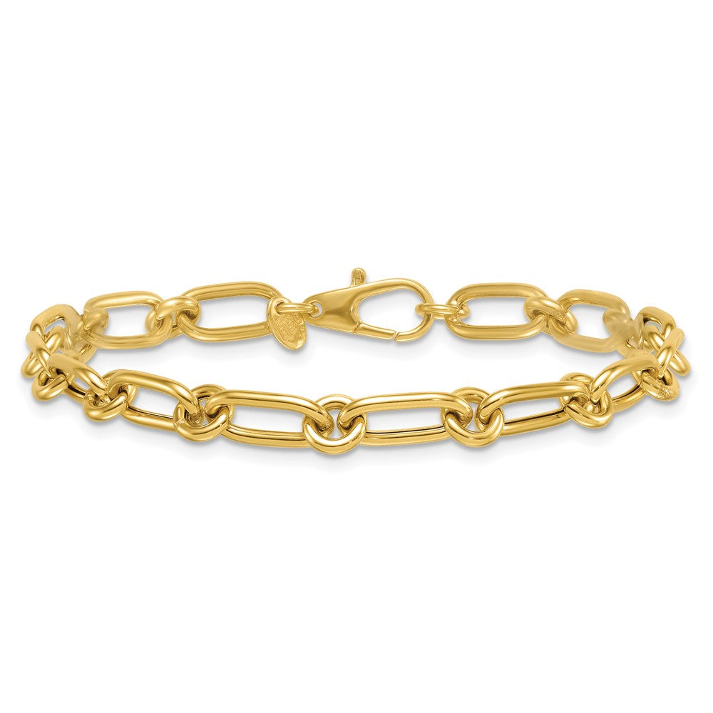 14K Yellow Gold Polished 6mm Oval and Circle Link 7.5 Inch Bracelet