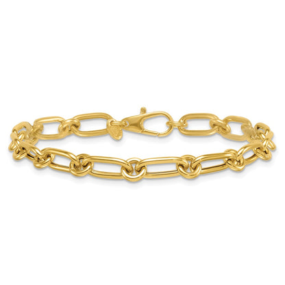 14K Yellow Gold Polished 6mm Oval and Circle Link 7.5 Inch Bracelet