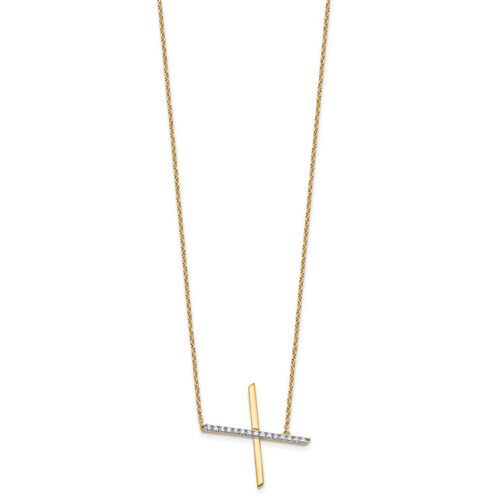 14K Yellow Gold Sideways Diamond Initial X 18 Inch Necklace